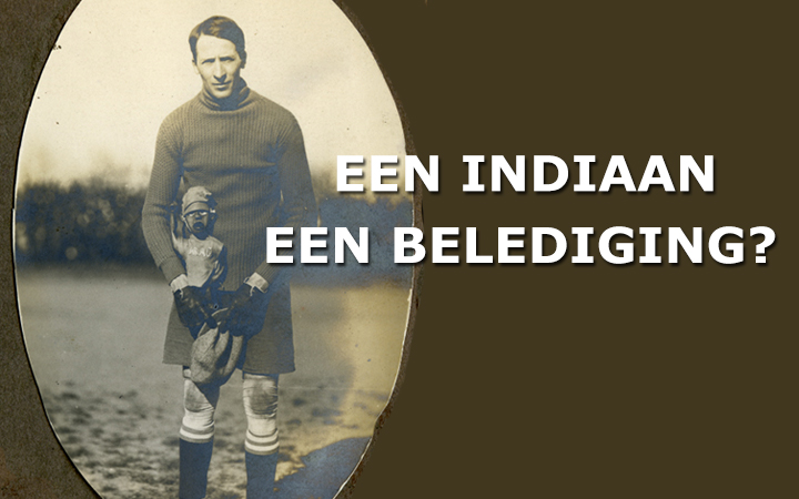 Doelman Jules Mayné met de mascotte van de voetbalploeg in 1923. Een indiaan? (Archief KAAG)